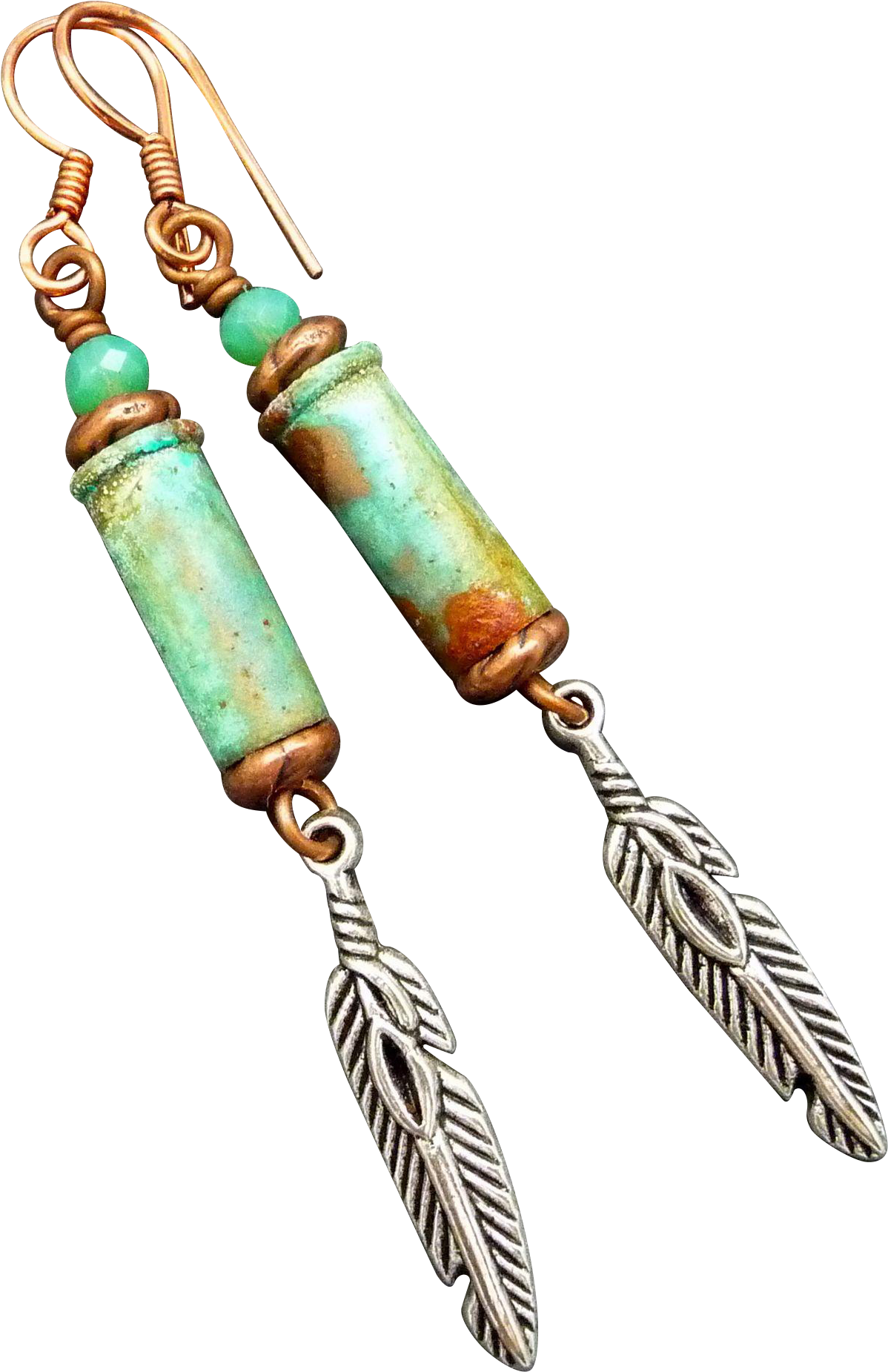 Rustic Patina Bullet Shell Earrings With Silver Feather - Earrings (1850x1850), Png Download