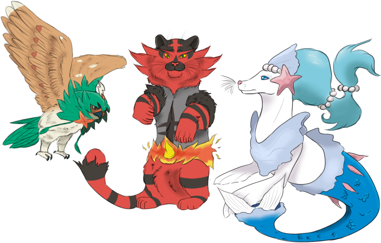Here We Have Decidueye, Incineroar And Primarina From - Decidueye Incineroar And Primarina (1280x805), Png Download