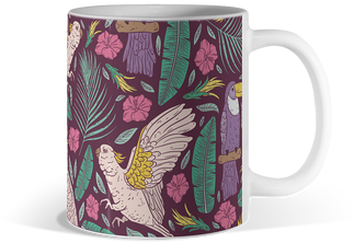 Purple Toucan With Pink Cockatoo Amoung Tropical Flowers - Mug (360x360), Png Download
