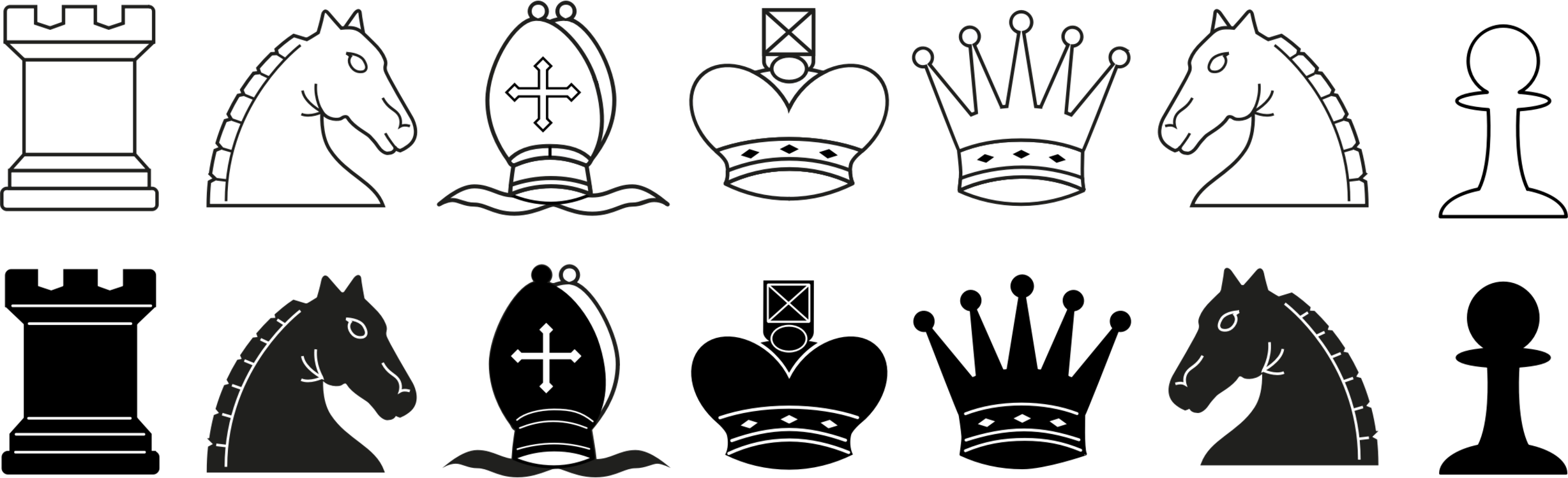 Chess Piece Knight Queen King - Chess Pieces Clipart Png (2456x750), Png Download