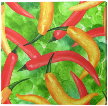 Seamless Pattern Of Watercolor Chili Peppers On Green - Watercolor Painting (400x400), Png Download