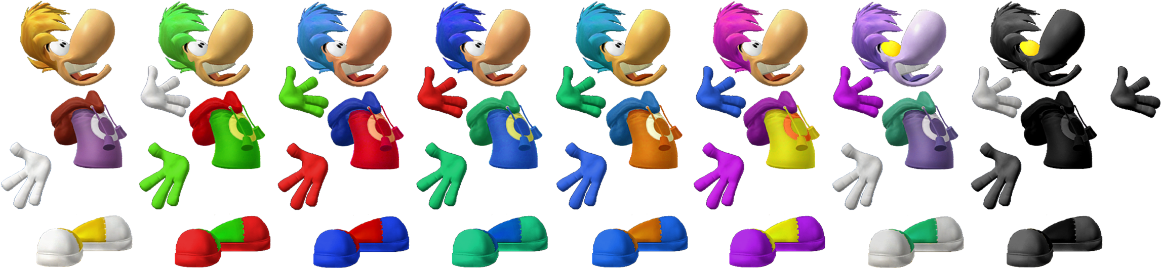 Rayman Has A Lot Of Costumes For A Limbless Guy - Rayman 3 Hoodlum Havoc Powerups (2300x538), Png Download