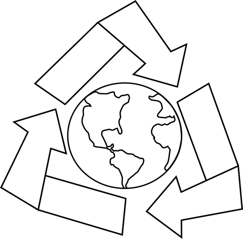 Black And White Earth With Recycle Symbol Clip Art - Recycle Photos Black And White (500x493), Png Download
