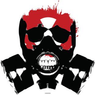 Skull Gas Mask With Red Warning Sign - Gas Mask (379x480), Png Download