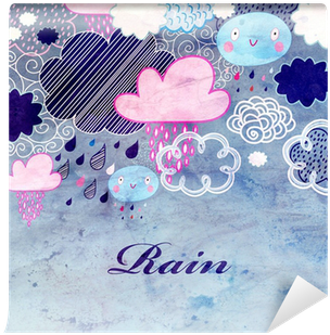 Watercolor Background With Clouds And Rain Wall Mural - Photograph (400x400), Png Download