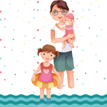 Cartoon Color Hand Painted Baby Parents Creative Material, - Child (360x360), Png Download