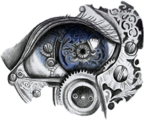 Tattoo Tattooart Blackandwhite Eyeseeyou - Mechanical Eye Art (467x391), Png Download
