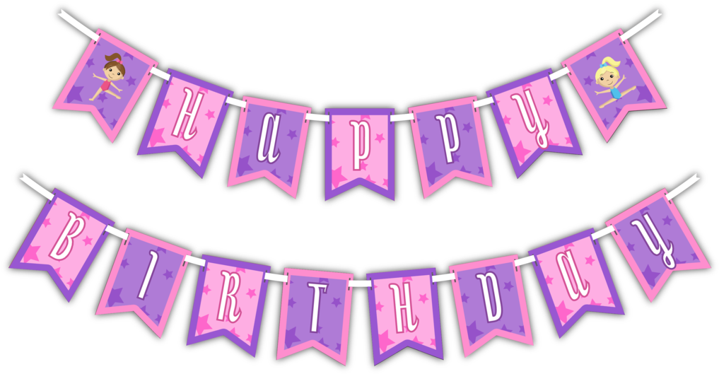 Attractive Gymnastics Star “happy Birthday” Party Banner - Emoji Happy Birthday Banner (1024x536), Png Download