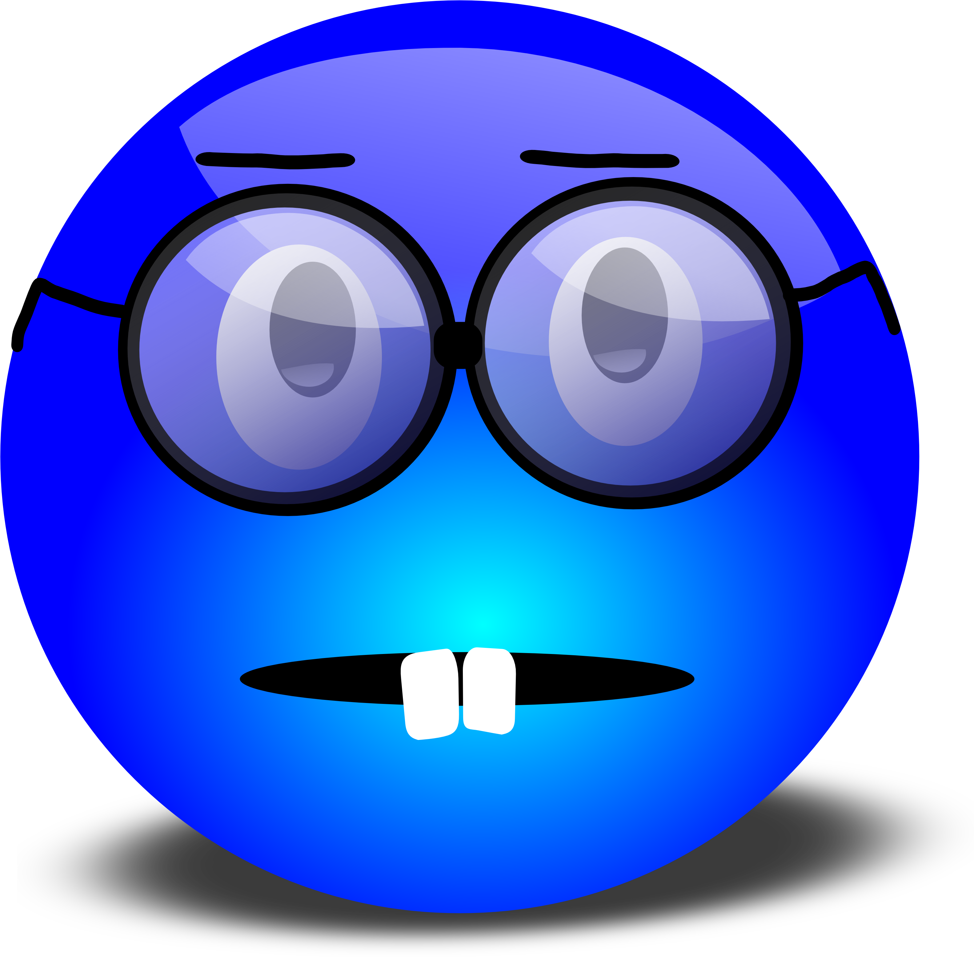 Nerdy Blue Smiley With Overbite And Glasses - Sad Blue Smiley (3200x3134), Png Download