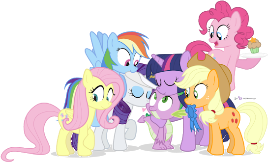 Spike And The Mane 6 (640x344), Png Download