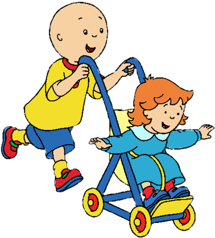 Caillou Pushing Rosie In A Stroller - Caillou And Rosie (441x483), Png Download