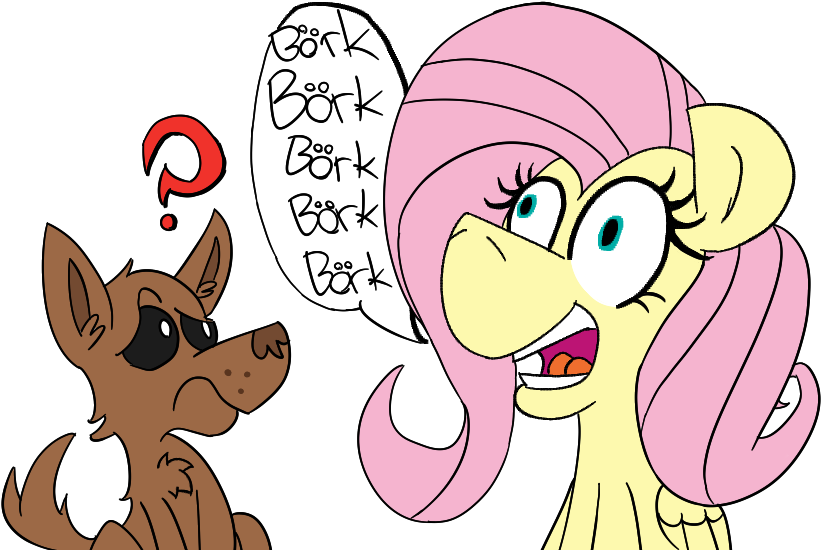 Cowsrtasty, Bork, Confused, Dog, Doggo, Female, Fluttershy, - Cartoon (873x569), Png Download