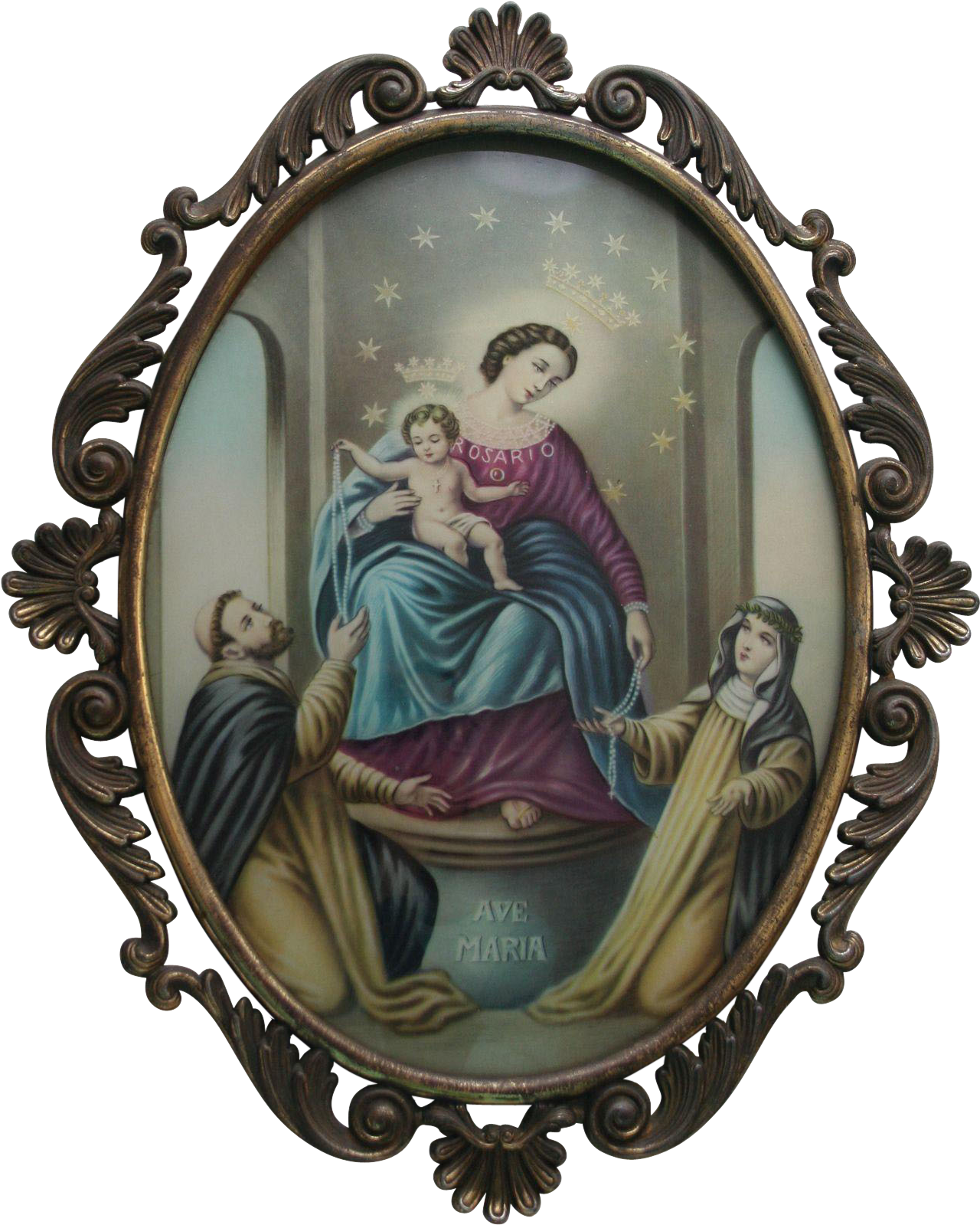 Our Lady Of The Rosary Vintage Lithograph Convex Glass - Mary (1598x1598), Png Download