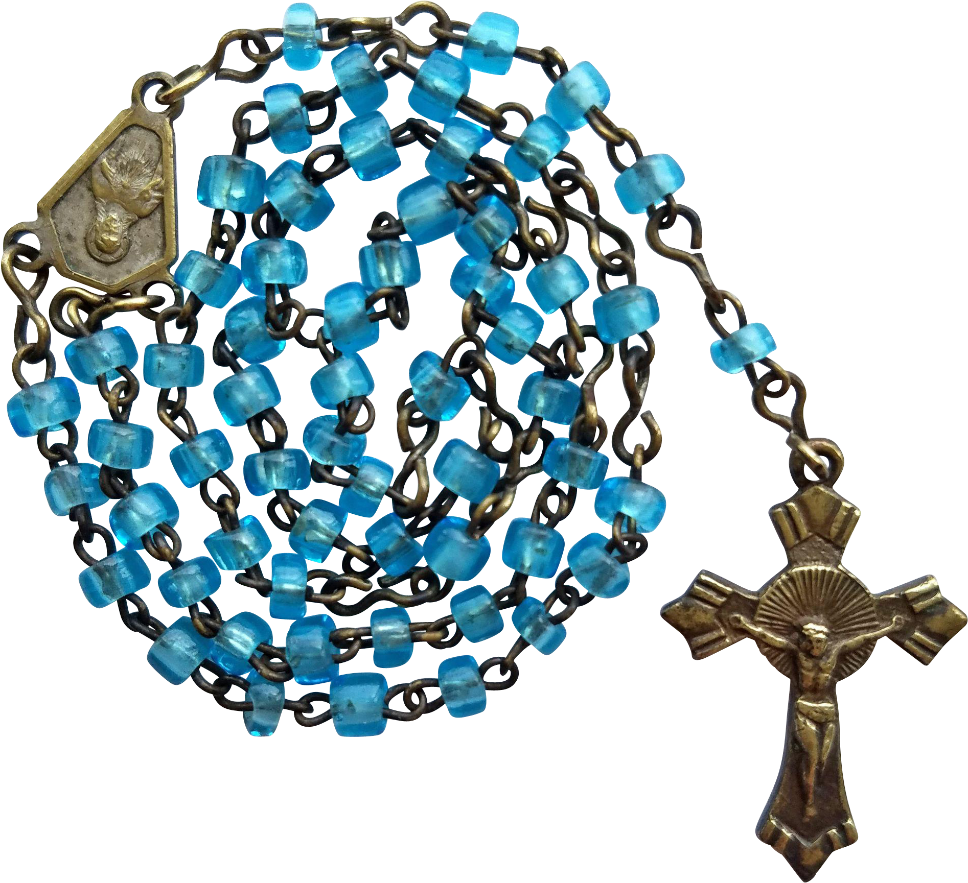 Vintage Art Deco Miniature Catholic Blue Glass Rosary - Blue Glass Rosary (1893x1893), Png Download