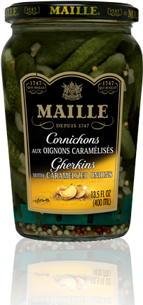 Maille Cornichons With Caramelized Onions, - Maille Gherkins, With Caramelized Onions - 13.5 Fl (480x456), Png Download