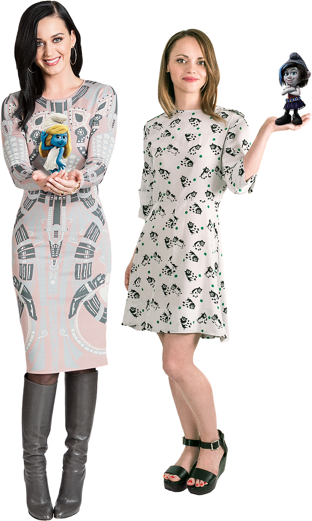 Katy Perry & Christina Ricci With Smurfette & Vexy - Katy Perry Smurfs 2 (1282x2151), Png Download