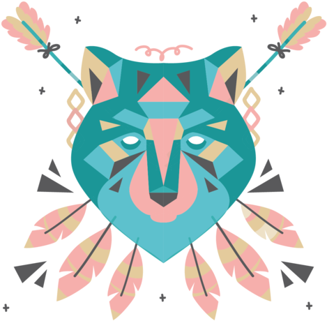 Tribal Wolf Print Women's Printed Tee - Tan Handbags By Goby - Tan & Green Geometric Wolf (736x1040), Png Download