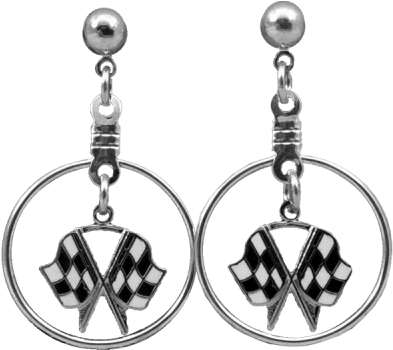 Silver Checkered Flags Dangle Ear Rings - Check (400x500), Png Download