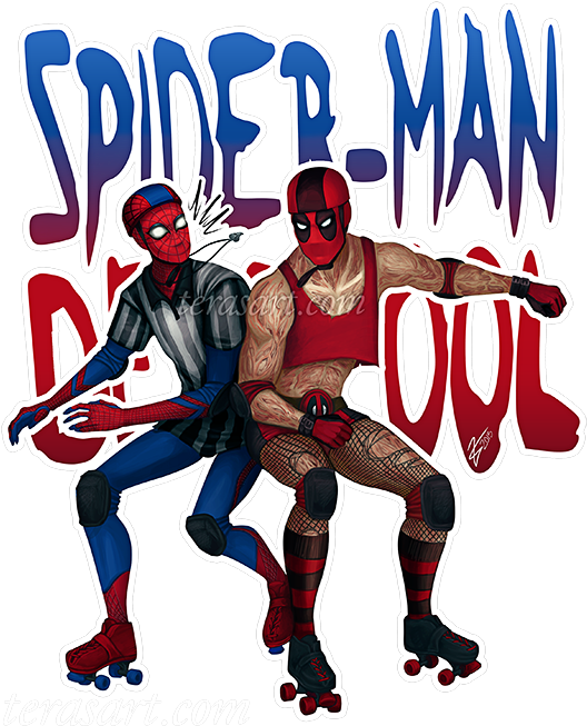 Spiderman Deadpool Rollerderby Terasart Terasidebottom - Spiderman And Deadpool Drawing (540x675), Png Download