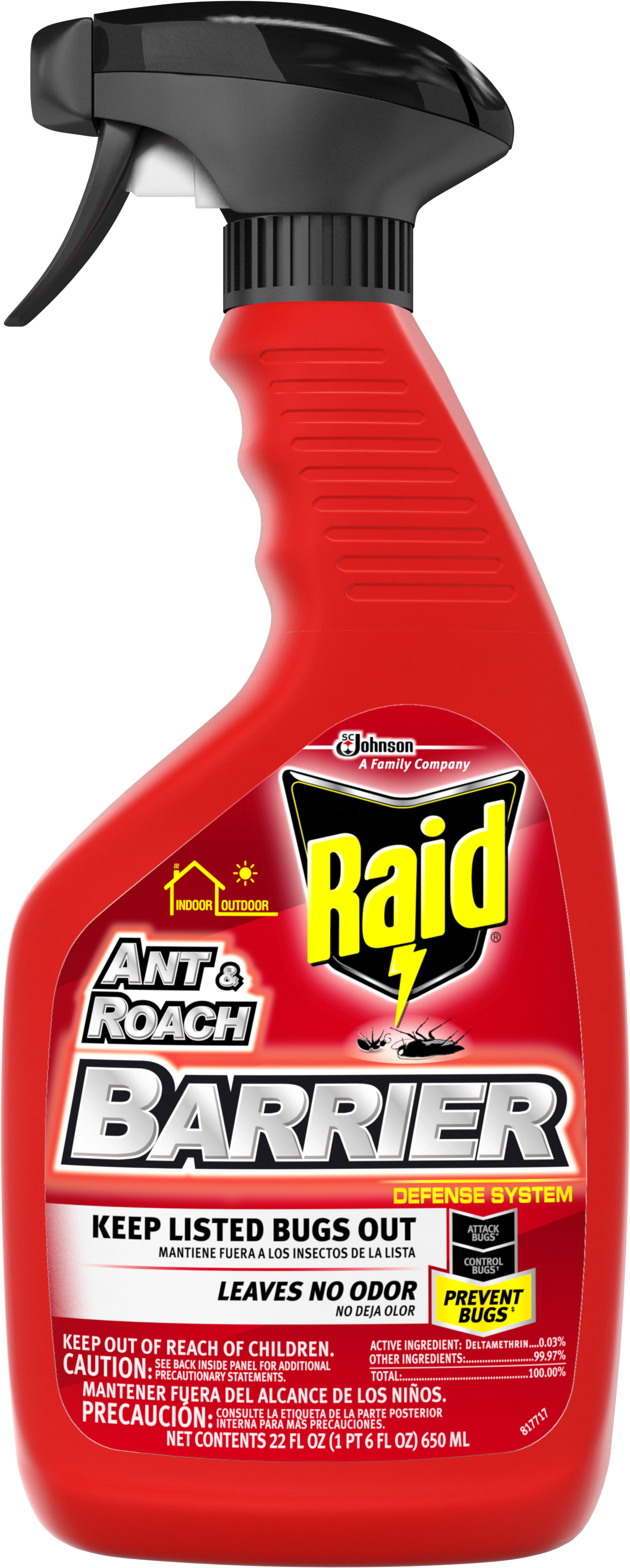 Raid Ant And Roach Barrier Manual Trigger 22oz - Raid Roach (1141x2842), Png Download