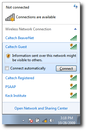 To Connect To The Guest Network, Click On The Caltech - Wireless Windows (296x445), Png Download