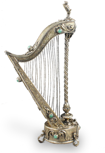 Antique Silver-gilt And Mottled Green Agate Mounted - Antic Harp (364x500), Png Download