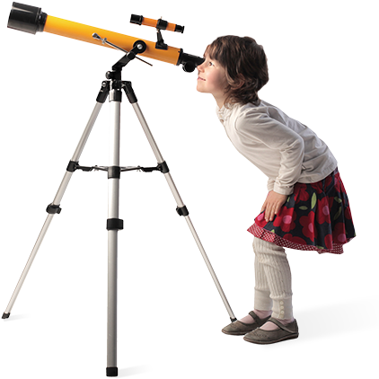 Girl Looking Through Telescope - Telescope Looking (435x441), Png Download