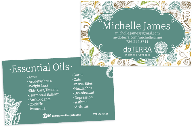 Paisley Aqua Theme Doterra Business Card For Wellness - Doterra Business Card Ideas (740x460), Png Download