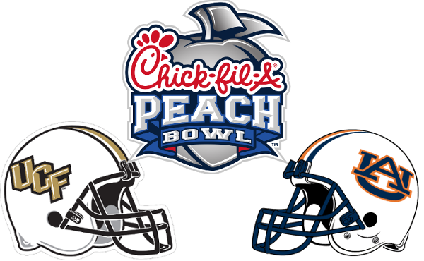 Betting Odds, Point Spread And Tv Info For Peach Bowl - Ucf Vs Auburn Peach Bowl (600x370), Png Download