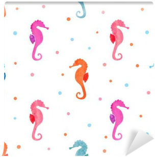 Seamless Pattern With Watercolor Sea Horses - Seahorse (400x400), Png Download