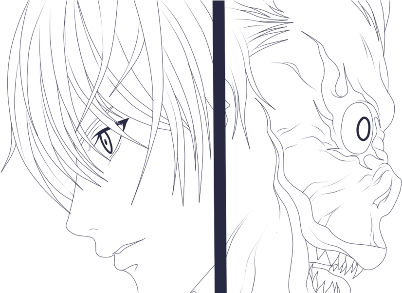 Light And Ryuk-lineart By Hollowcn - Ryuk Lineart (900x600), Png Download