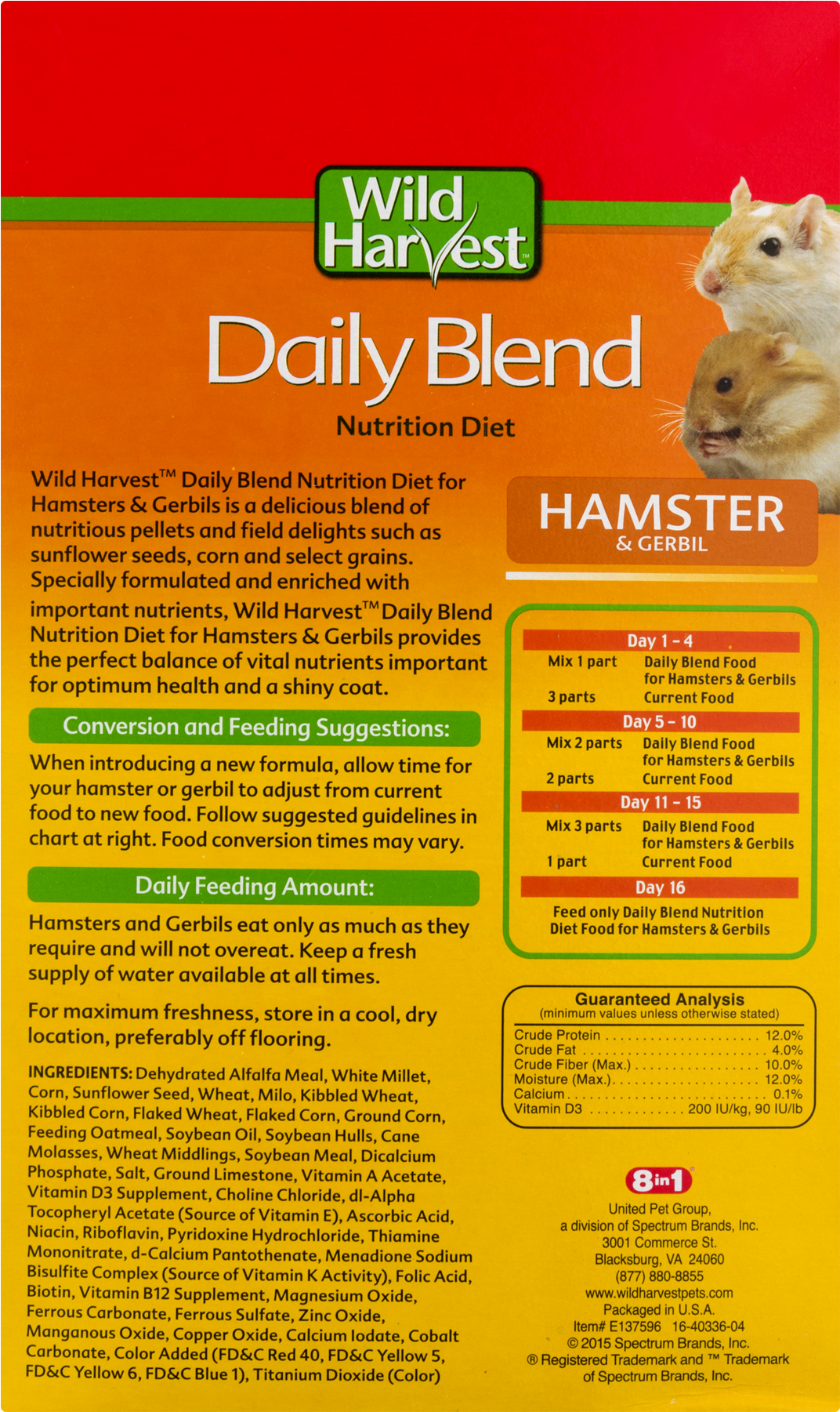 Wild Harvest Daily Blend Nutrition Diet For Hamsters - Wild Harvest Daily Blend - Parakeet (bag In Box) (1800x1800), Png Download