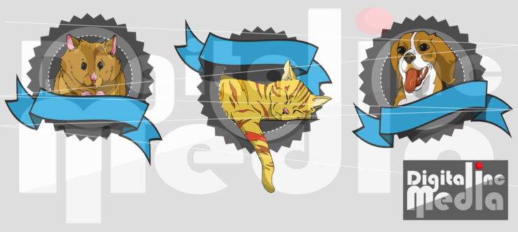 Digital Design Dog, Cat, Hamster With Banners By Digital - Illustration (740x331), Png Download