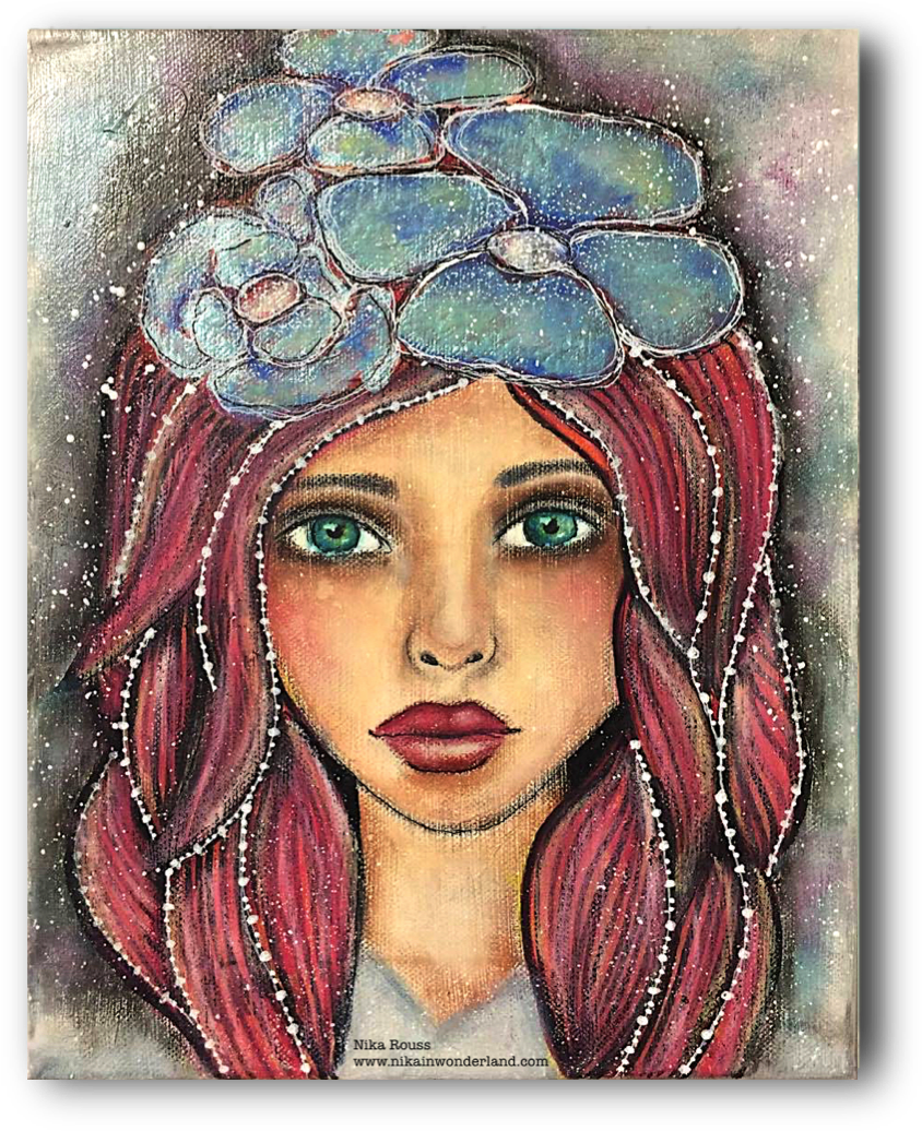Mixed Media Girl Portrait On Canvas Oil Pastels Nika - Mixed Media Girl (921x1140), Png Download