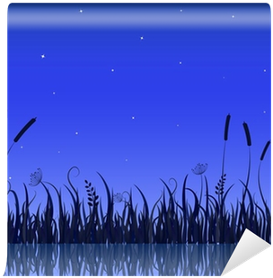 Vector Illustration Of Lake Night Scene With Grass - Visual Arts (400x400), Png Download