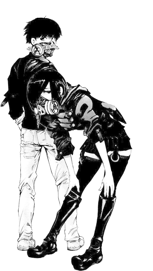 Kaneki And Touka Gas Mask (654x1030), Png Download