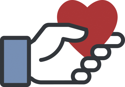 Facebook Hand Holding Heart Fnl Trimmed - Facebook Social Good (419x292), Png Download