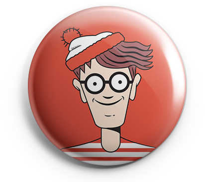 Waldo Button Pin - Cartoon (504x371), Png Download