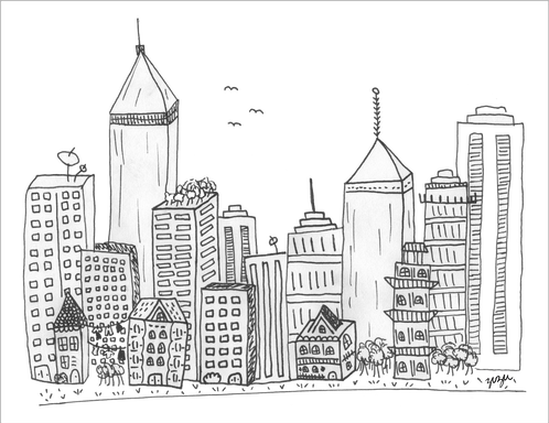 One 2 - 5" Magnet - Los Angeles Black And White Doodles (498x384), Png Download