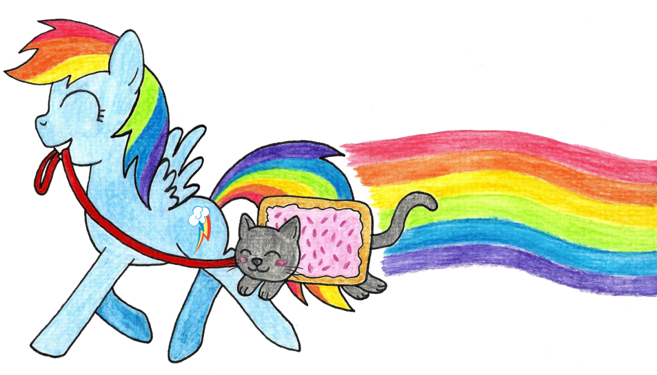 Sandy Apples, Crossover, Duo, Eyes Closed, Mouth Hold, - Nyan Cat And Rainbow Dash (1024x548), Png Download