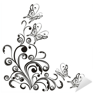 Frame With Butterfly And Floral Ornament, Vector Sticker - Black Butterfly (400x400), Png Download