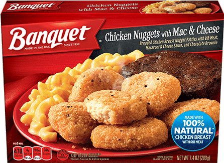 Chicken Nuggets With Mac & Cheese And Brownie - Banquet Chicken Nuggets And Mac And Cheese (500x500), Png Download