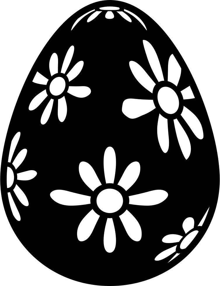 Easter Egg With Daisies Design Comments - Easter Egg Black Png (754x980), Png Download