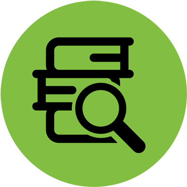 Research Green Icon With Books And Magnifying Glass - Research Green (400x400), Png Download