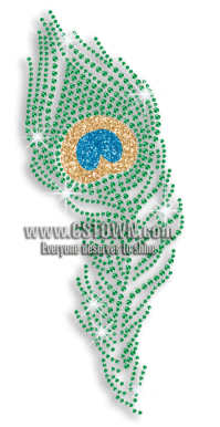 Pretty Peacock Feather Rhinestone Glitter Iron On Transfer - Iron-on (450x450), Png Download