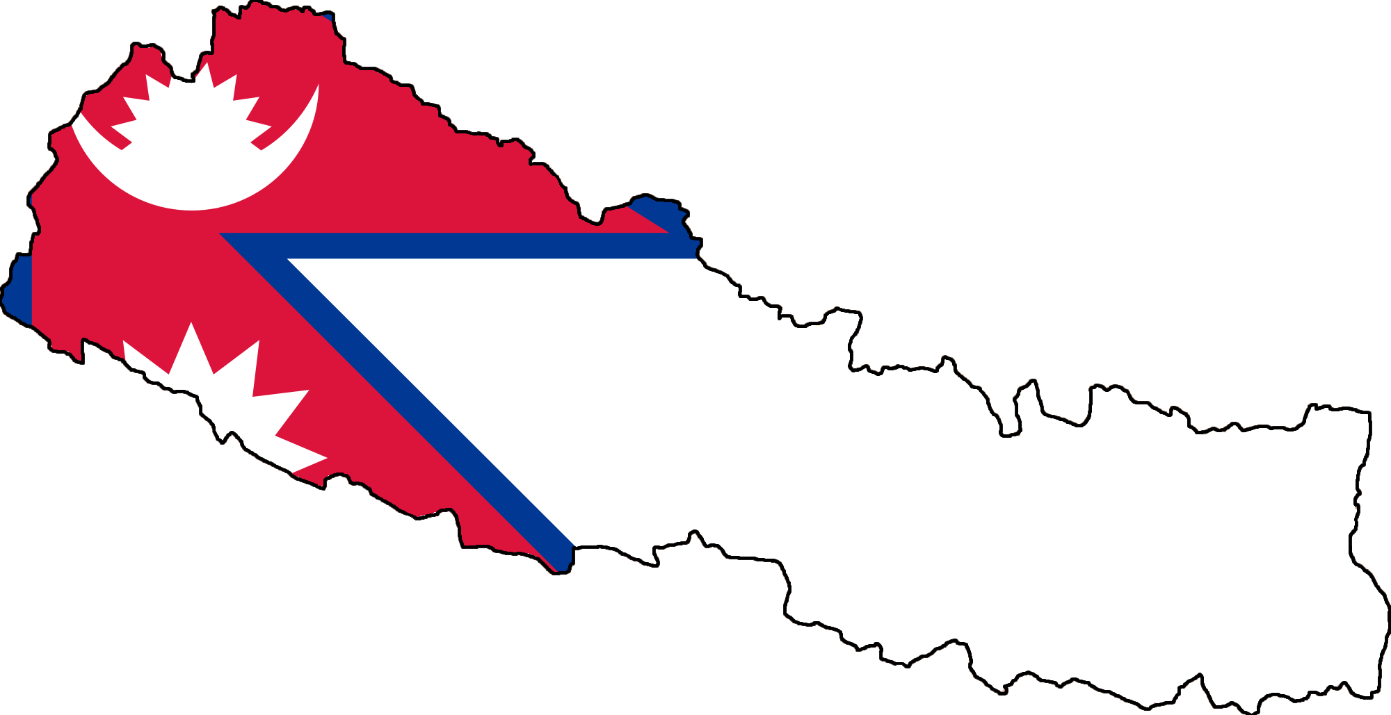 Nepal Stub - Nepal Map With Flag (2000x1029), Png Download