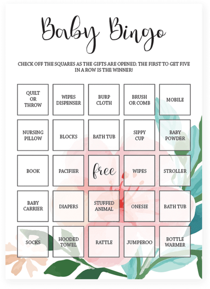 Baby Shower Bingo Printable For Floral Themed Baby - Baby Shower (819x1024), Png Download