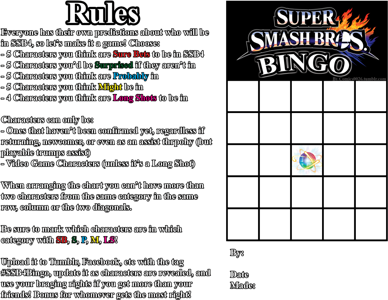 Make Bingo Card Ssb4bingo The Bingo Template - Super Smash Bros. For Nintendo 3ds And Wii U (1280x989), Png Download