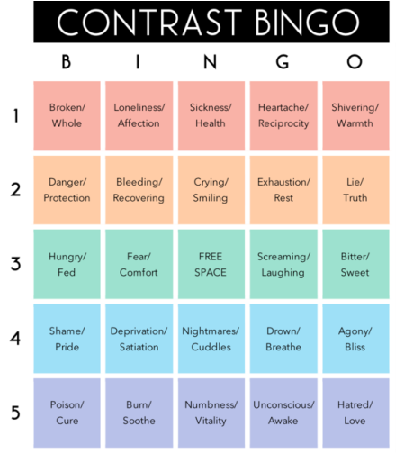 Littlewhitetie Contrast Bingo Send Me A Square Characters - Colorfulness (500x551), Png Download