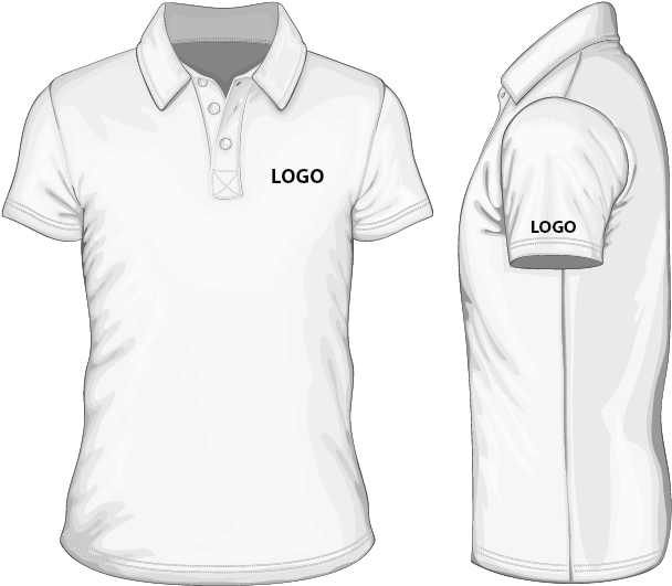 *light Colored Shirts With Black Logo Imprint - Polo With Logo On Sleeve (625x563), Png Download